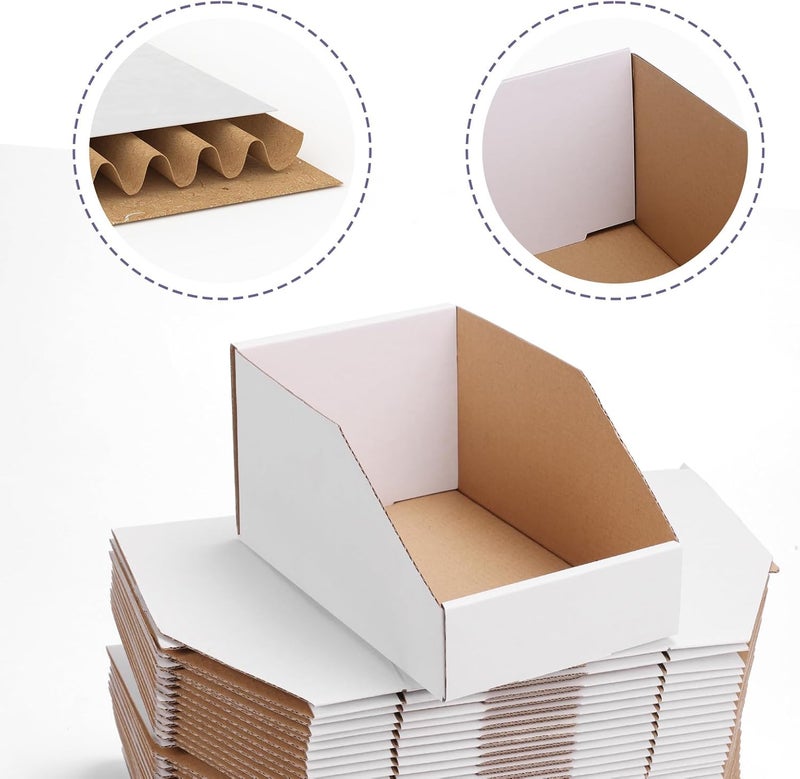 EXYGLO Cardboard Storage Bins 35 Pack, 9.4x4x4.5 Inch Cardboard Boxes, Corrugated Organizer Bins for Pantry, Shelves, Garage, Office, Shop, White - Image 3